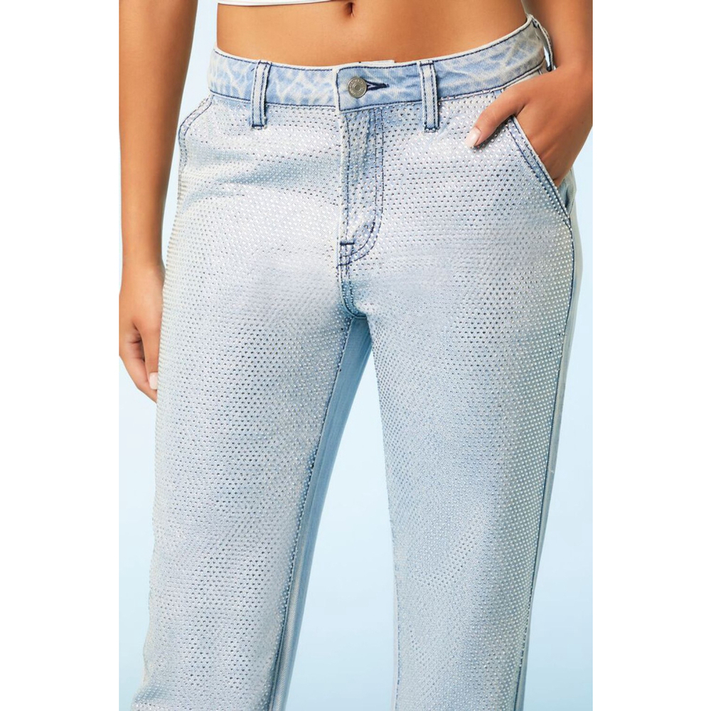 Rhinestone Sparkle Straight Leg Jeans Forever 21 Light Blue Pants Size 31